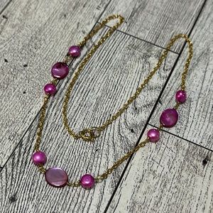 Pink pearl gold chain necklace